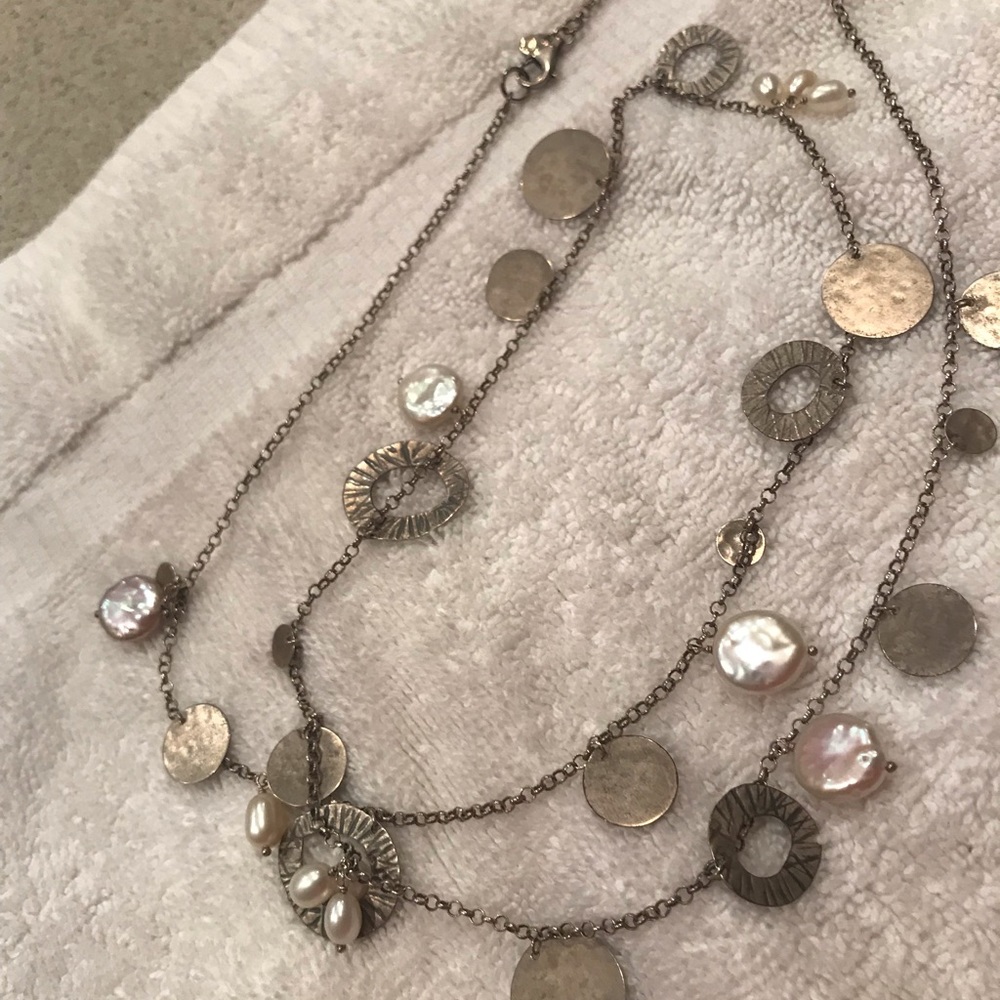 Silpada cultured pearl and silver hoop necklace